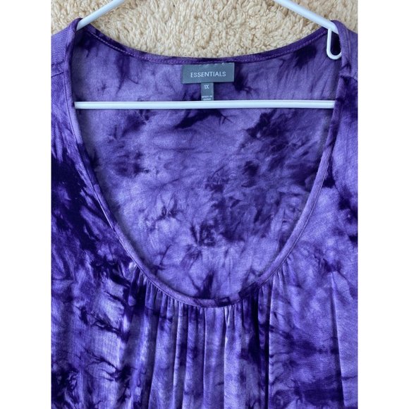 Essentials Woman Sz 1X Purple Tie Dye  Short Sleeve Round Neck Top - Picture 3 of 11